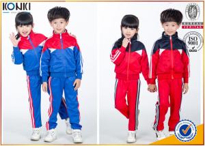 China New school uniform design blue and red color 100% polyester custom school uniform for teachers and students wholesale