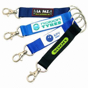 China Promotional Short Strap Lanyard with Carabiner Hook and Metal Split Ring  wholesale