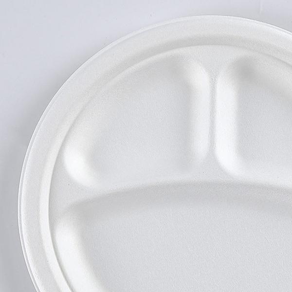 10" Round 3-Compartment natural sugarcane fiber Plate