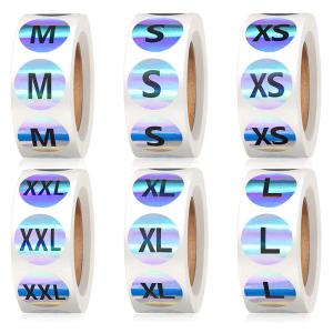 China Holographic XS S M L XL XXL Retail T Shirt Clothing Label Adhesive Round Apparel Size Stickers Rolls wholesale