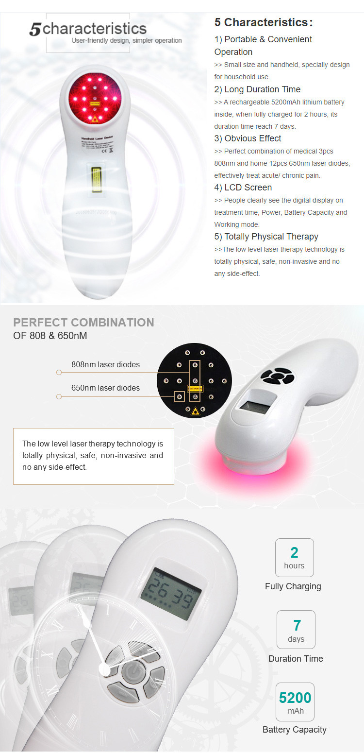 808nm 650nm Medical Healthcare Equipment Pain Relief Handheld Cold Laser Therapy Device