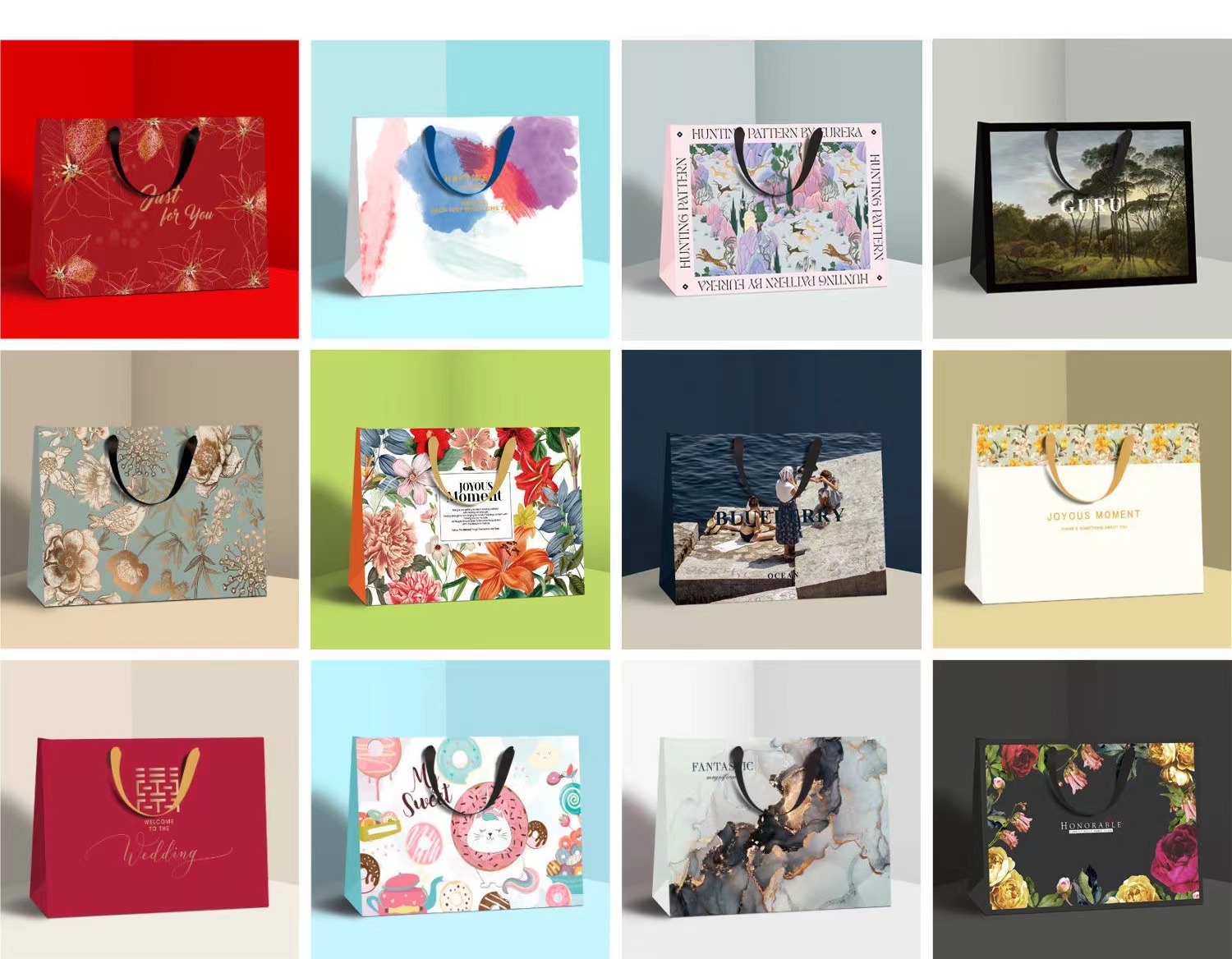 Offset Custom Printed Paper Bags Recyclable Ivory Board Paper