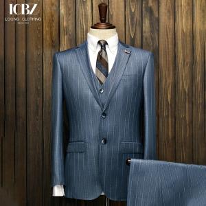 China Customized Logo Printing Blue Striped Woven Men's Suit for Trendy Grooms at Weddings wholesale