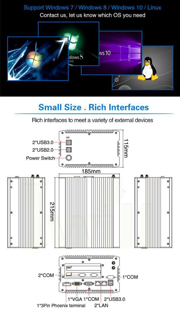 Intel Core I5 7200U Mini PCIe Industrial Fanless Mini PC IBOX-701Plus 05