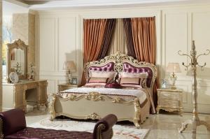 China Luxury Classic Bedroom Furniture Bed sets Golden painting Wood and high end of fabric Headboard factory direct Price wholesale