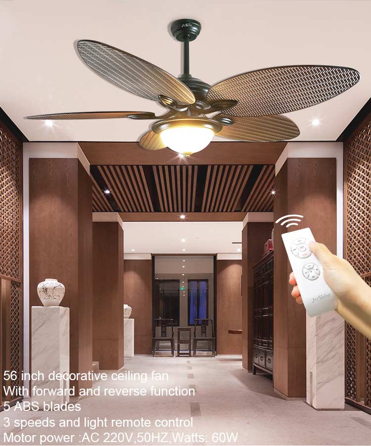Hotel Decorative 56 Inch Ceiling Fan with Light and Remote Control in Traditional Style