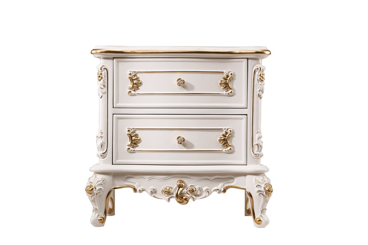 Luxury Bed Sets Classic desgn of White painting Wooden Furniture withe Leather upholstered Headboards of Villa interior