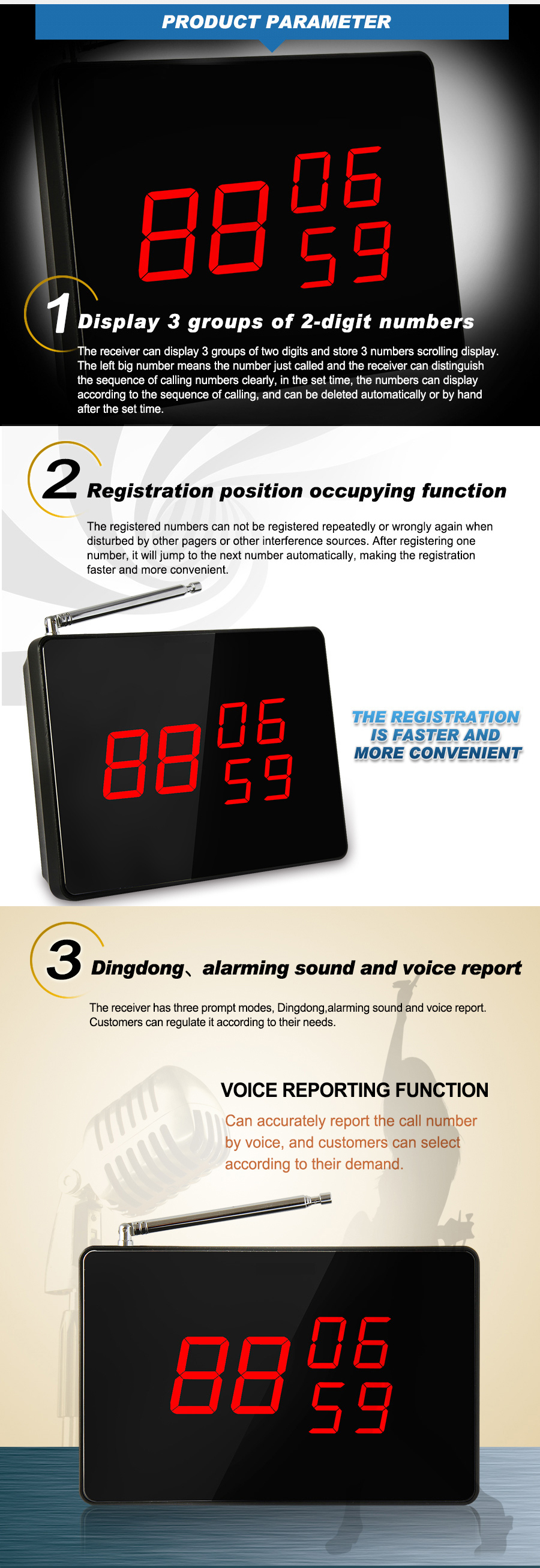 Restaurant display for wireless Table Service calling system