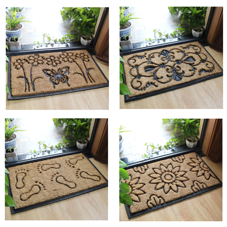 Half Moon Coir Doormat Natural Fiber Embroidered Pattern Thickness 12mm