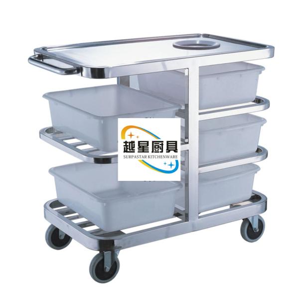 3 - Layer Stainless Steel Hand Trolley With Basins And Buckets