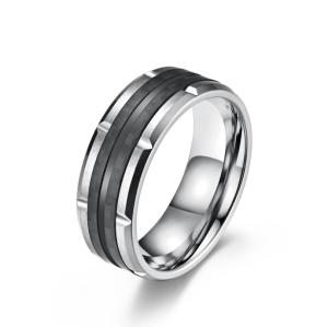 China High Polishing Mens Stainless Steel Fashion Rings Epoxy Jewelry Carbon Fiber Inlay Rings wholesale