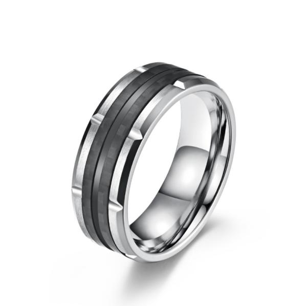 High Polishing Mens Stainless Steel Fashion Rings Epoxy Jewelry Carbon Fiber