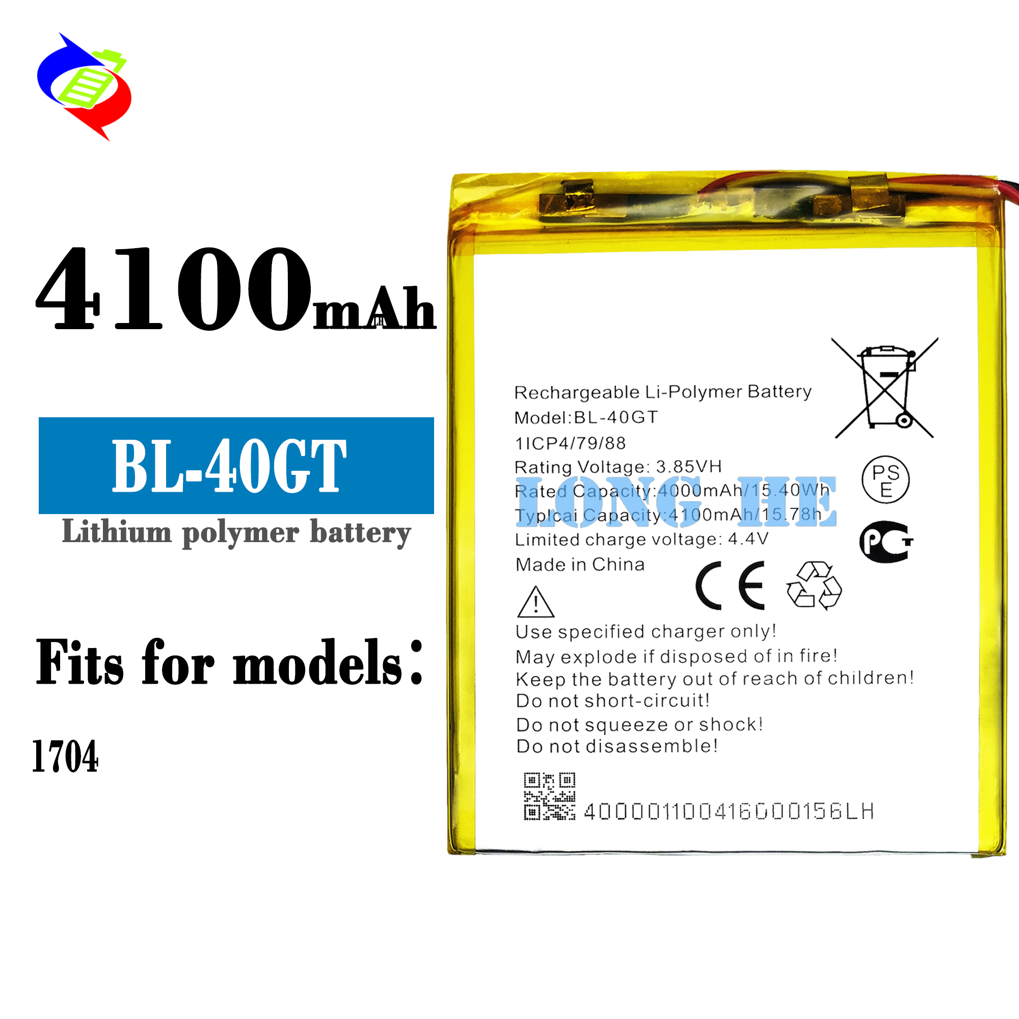 4100mAh Replacement Battery for Tecno 1704 BL-40GT Phone Long-Lasting Performance