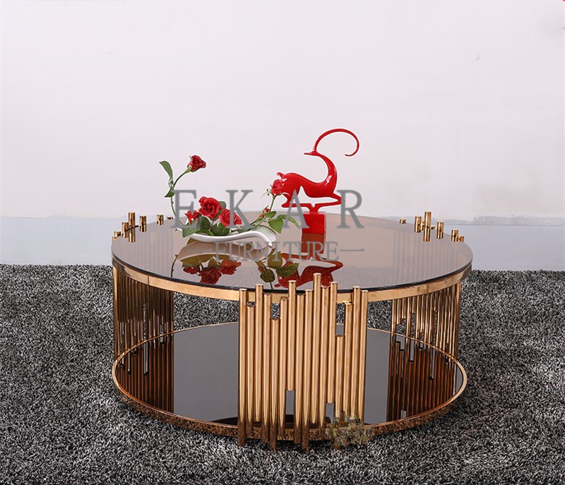 Rose Golden Metal Table Leg and Tempered Glass Living Room Coffee Table