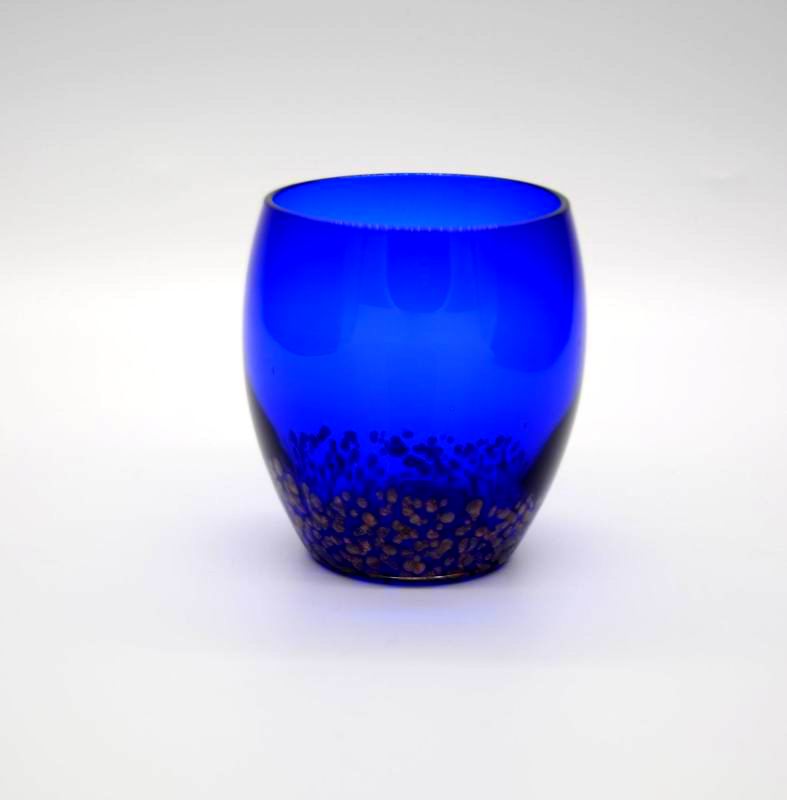 Handblowned Blue Rock Golden Dots Crystal Wine Glass