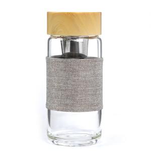 China Bamboo Lid Glass Water Bottle With Protective Sleeves wholesale