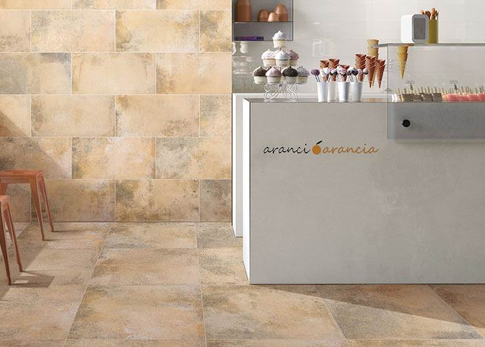 Yellow Accidental Colouring Travertine Porcelain Tile , 32x32 Porcelain Tile
