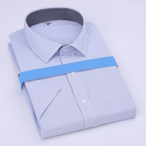 China Summer Blue Striped Custom Business Shirts Short Sleeved Shirt For Male / Female wholesale