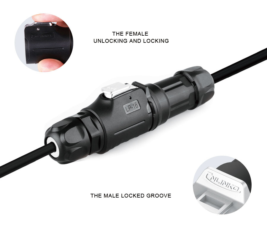 LP16 series Black Plastic Shell 3Pin Electric Plug and Socket Waterproof Connector for Lighting and Audio and Visual