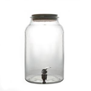 China 5L clear cylinder glass beverage juice dispenser with wood lid wholesale