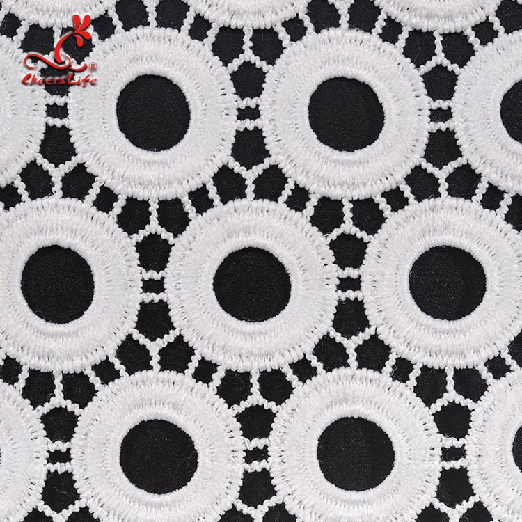Guipure Lace Water Soluble Geometric Shape Embroidery Fabric With 100% Polyester Milk Yarn
