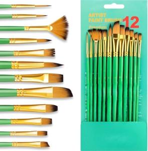 China Green Art Painting Brush Kit 12 Pcs For Acrylic Watercolor Gouache Painting wholesale