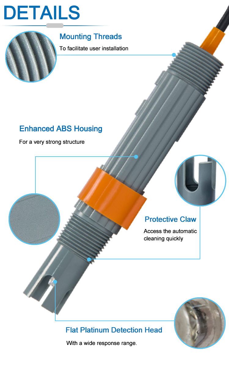 Flat Platinum Detection Head ±1500mV ABS ORP Sensor For Industrial Water