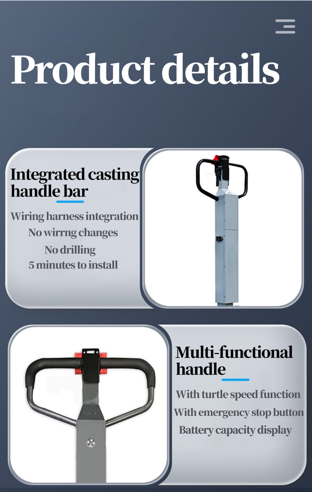 New Launch Fully Self-Propelled Handle Kit for Upgrade Manaul Stacker to Electric Moving