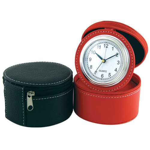 Charming Flower printing leather PU travel clock with leather jewel box