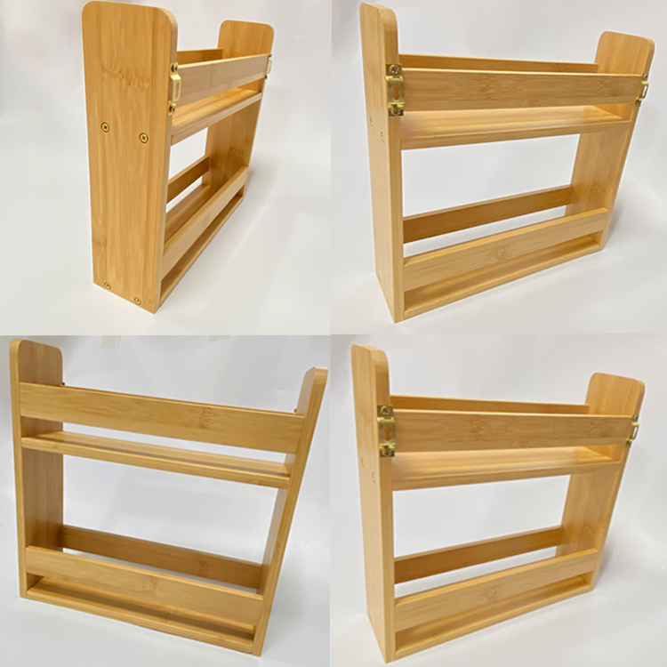 Double-layer Bamboo Spice Rack Holder Organizer 28x28x8cm for Kitchen Accessories