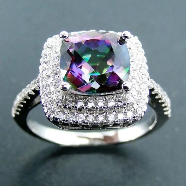 925 Serling Silver Jewelry Sets Cushion Cut Mystic Topaz Engagement Ring