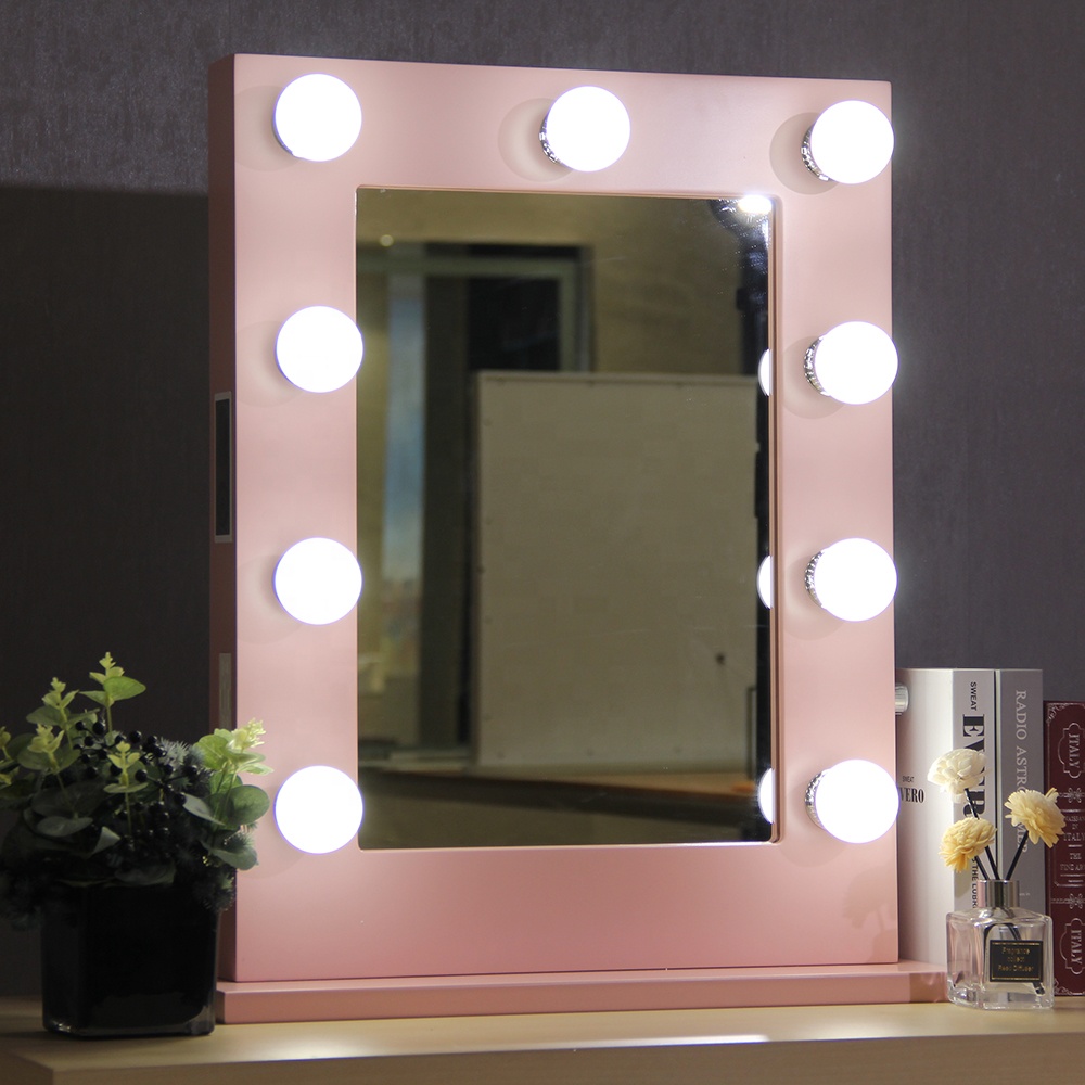 Small LED Bulbs Makeup Mirror With Lights Luxury Tabletop Led Bathroom Vanity Mirror