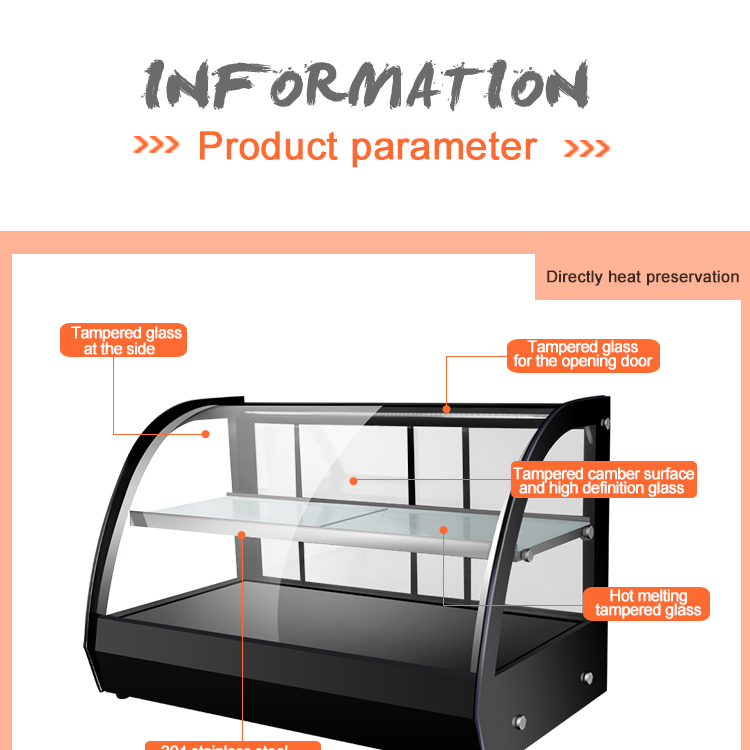 1200x530x580mm Black Curved Glass Food Display Warmer for Hot Food Heating Showcase