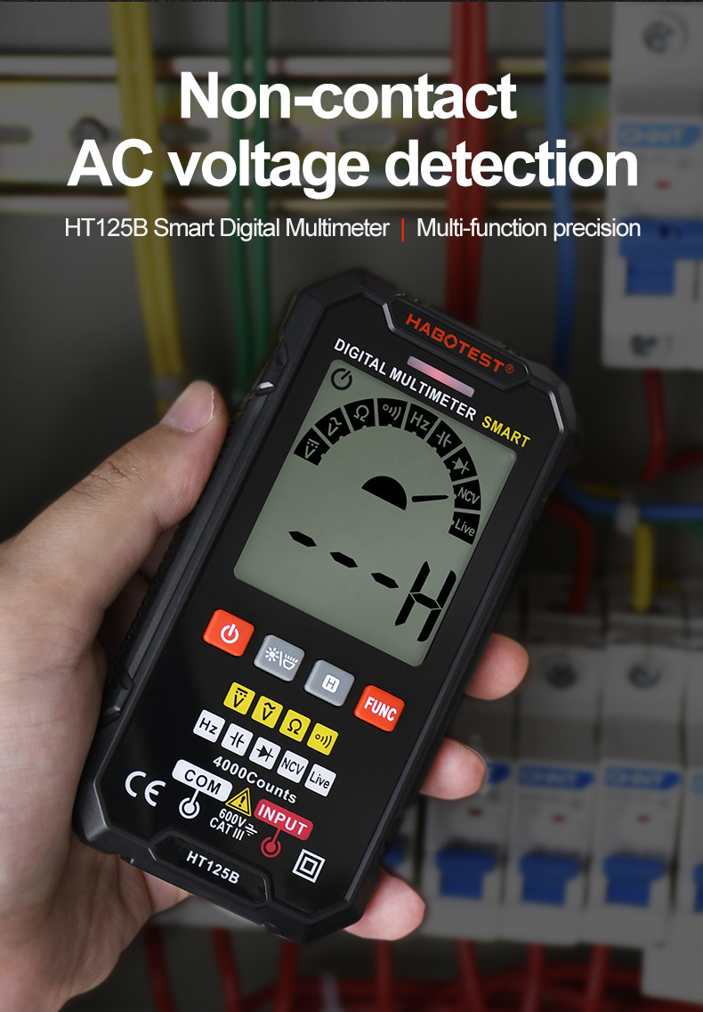 HT125B Smart Digital Electrician Multimeter Digital DC AC Voltage Ohm Diode Capacitance NCV Hz Live Wire Tester