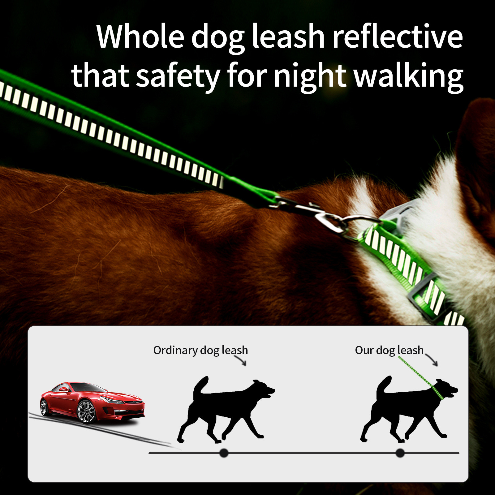 Snap On Adjustable Dog Collar Nylon Braided Dog Rope Reflective Pet Leash