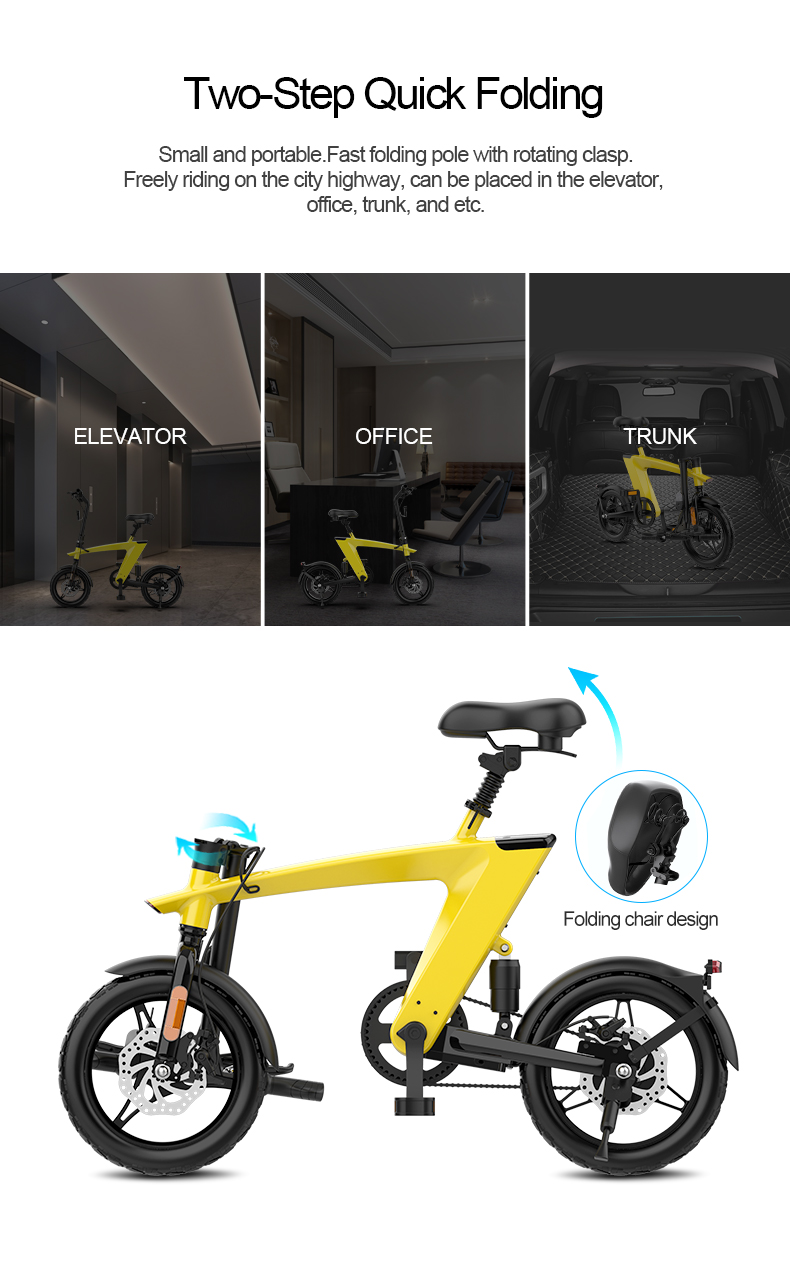 250/400W Brushless Motor Electric City Bicycle Lightweight Folding Bike for Convenient Trunk Storage and Max Load of 100Kg