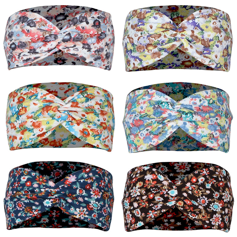 100% cotton Women Head Scarves Floral Elastic Headband for Running
