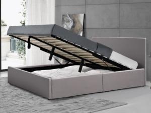 China Gas Lift Upholstered Storage Bed Double Grey Plywood Faux Leather wholesale