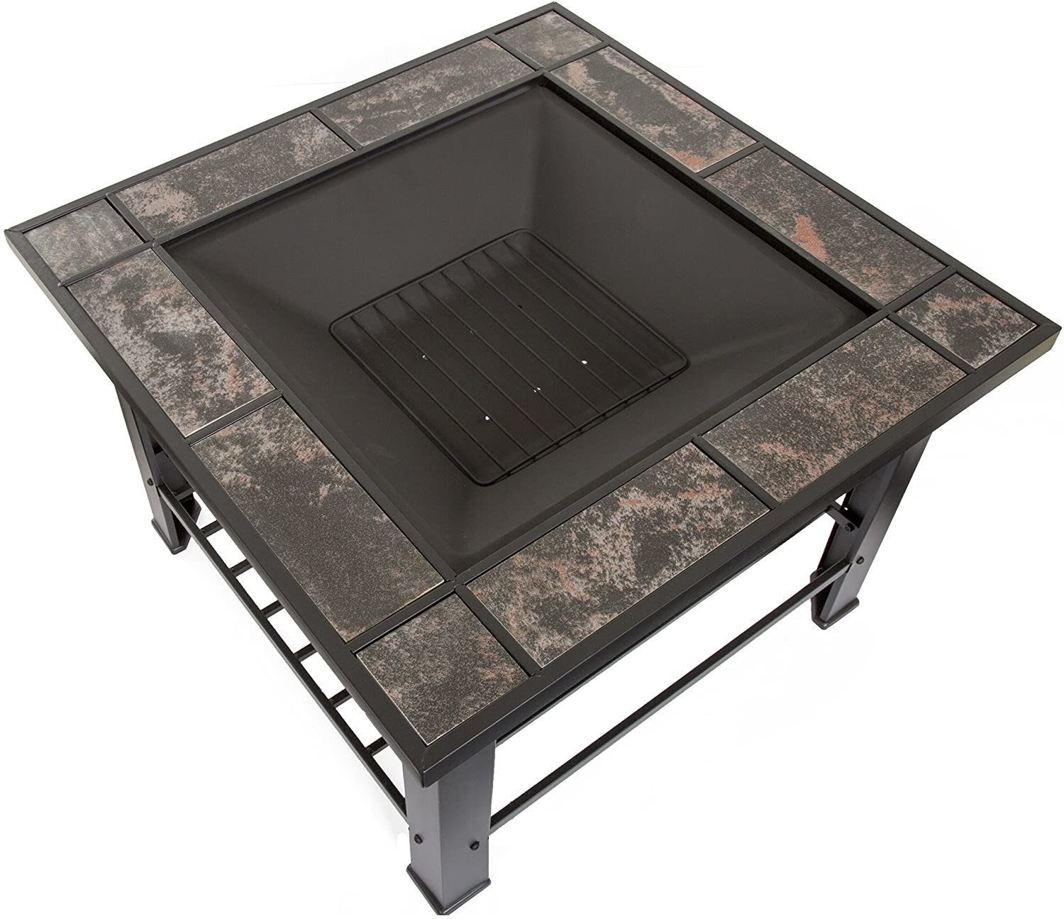 Wood Burning Barrel Outdoor Gas Firepit Garden 30'' Marble Tile Brazier