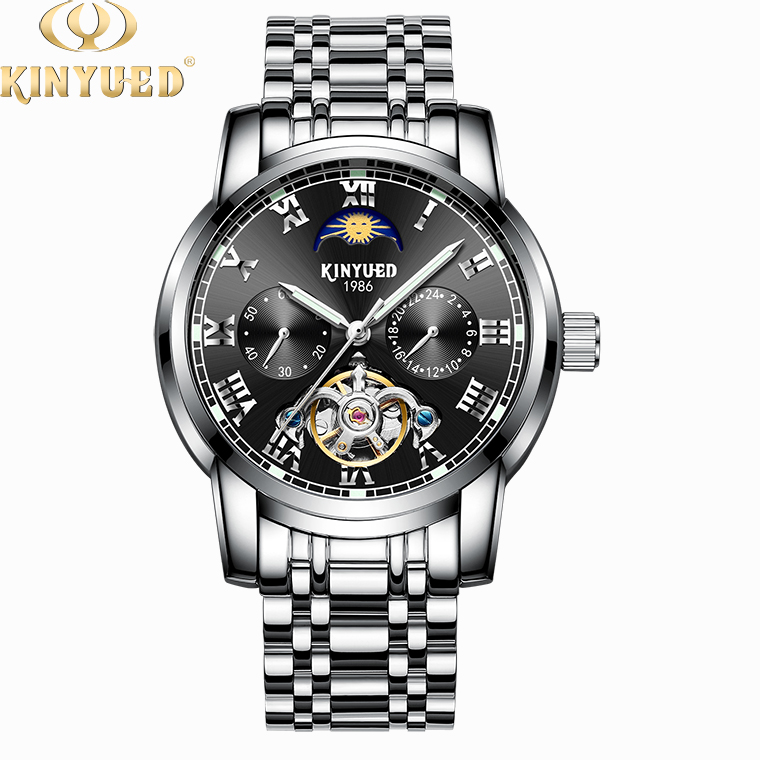 KINYUED stainless steel waterproof automatic mechanical watch luminous mens mechanical watch