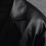 Csutom Men Leather Long Black Hip Hop Double Breasted Trench Coat
