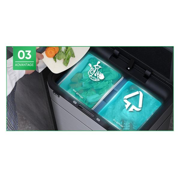 Automatic Dual Recycling Waste Bin Garbage Container Living Room Metal Trash Can Sensor Bin With Removable Inner