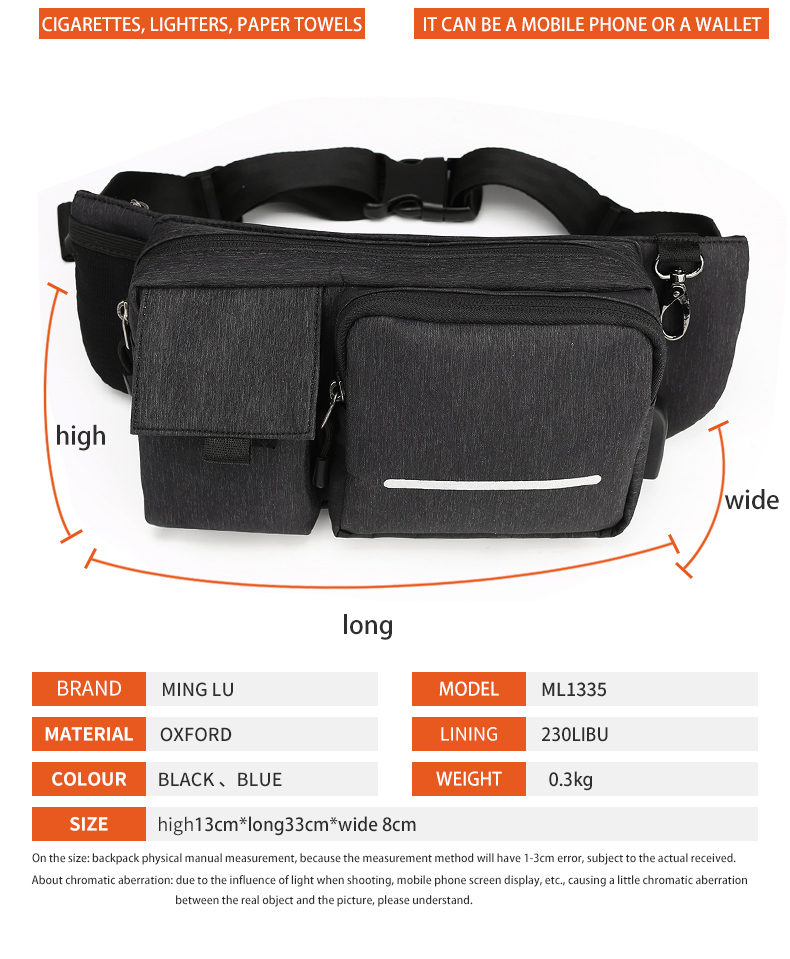 Fashionable Pillow Shape Waterproof Waist Bag For Men OEM & ODM