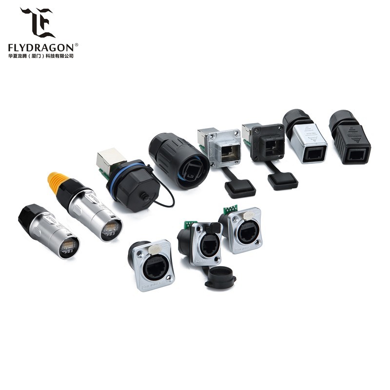 High Quality LED Screen Display Ethernet Dual Port Socket RJ45 Panel Mount Connector