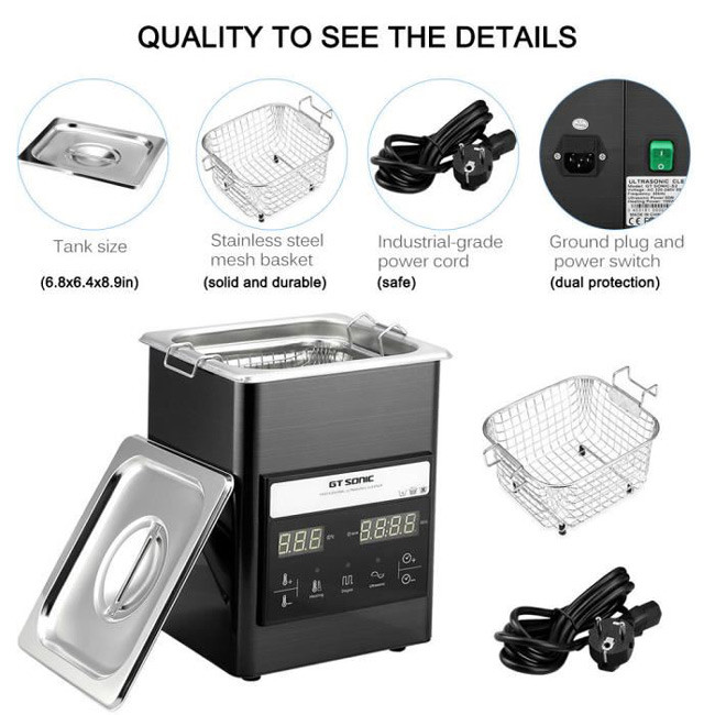 SS Lab Digital Ultrasonic Cleaner 2L Mini 3D Printer Heating Sonic Tank 1-99 Min Timer