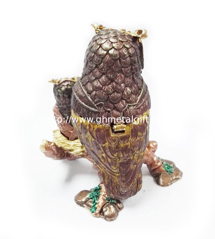 Mun and baby owl bird jewelry box enamel owl trinket jewelry owl decorative box trinket box