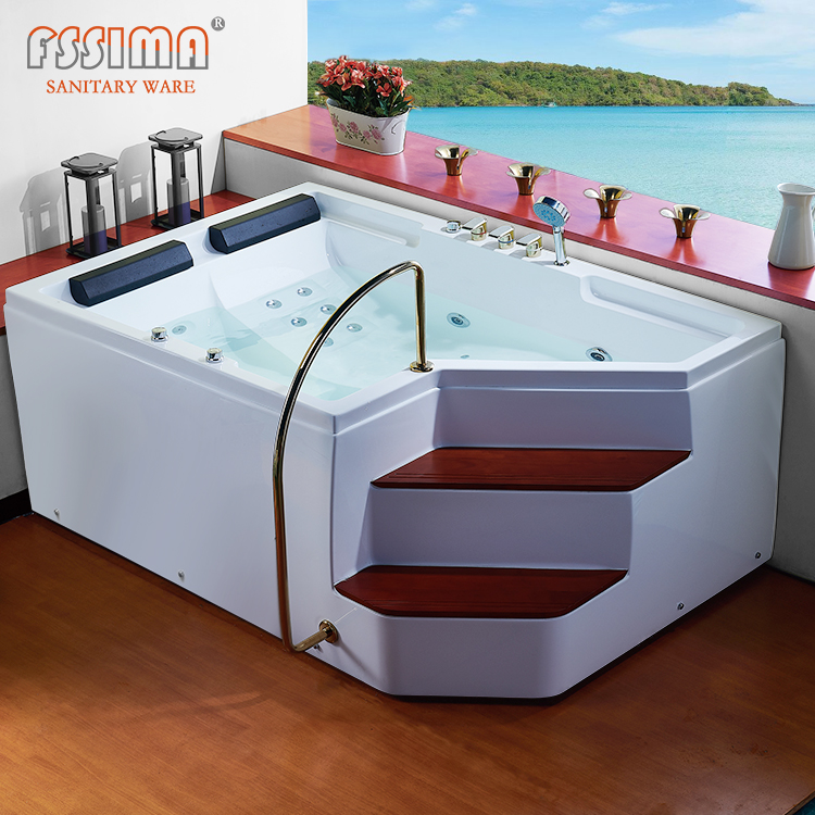 Outdoor Luxury Freestanding Hot Tub With Air Jets Acrylic White Portable