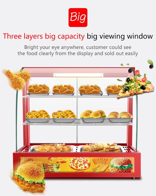 3 Layers Red Snack Food Warmer Showcase for Commercial Food Preservation Solution