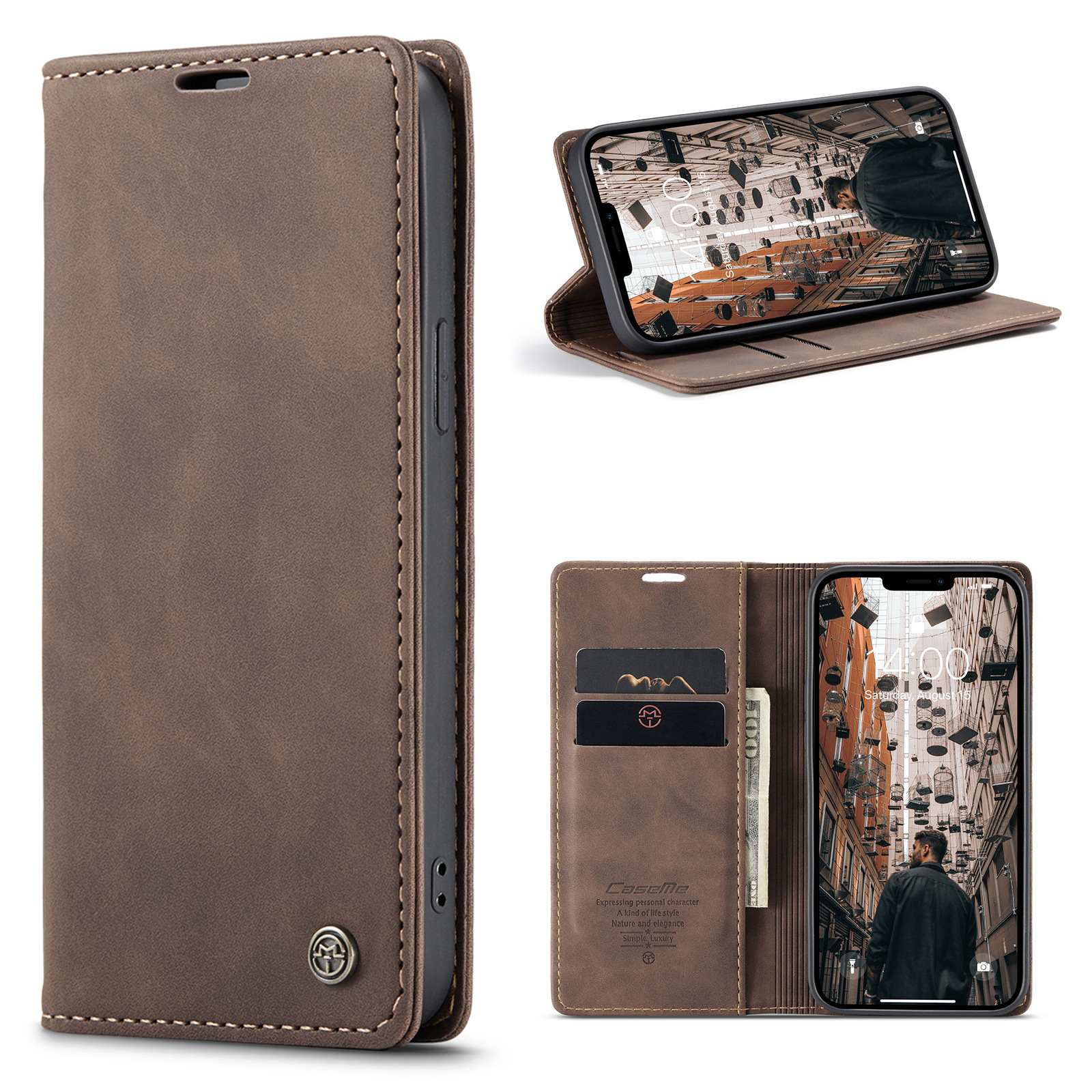CaseMe 15 Pro Phone Case TPU Leather Back Cover with Card Magnetic Holder and Test