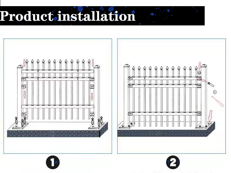 Home Garden Powder Coated Top Spear Metal Tubular Black Wrought Iron Fence